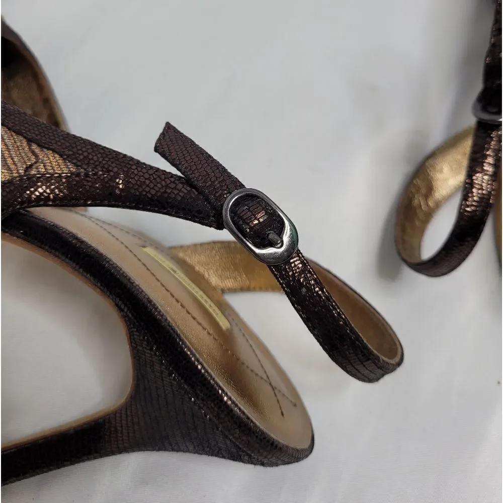 MAX STUDIO heels metallic bronze brown square toe fabric and leather slingback 8